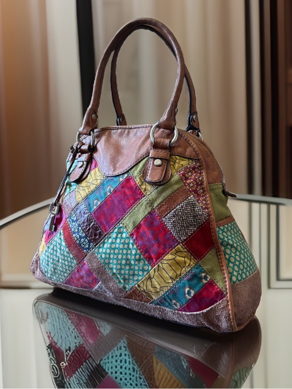 Vintage Y2K Fossil Patchwork Satchel 🗝️